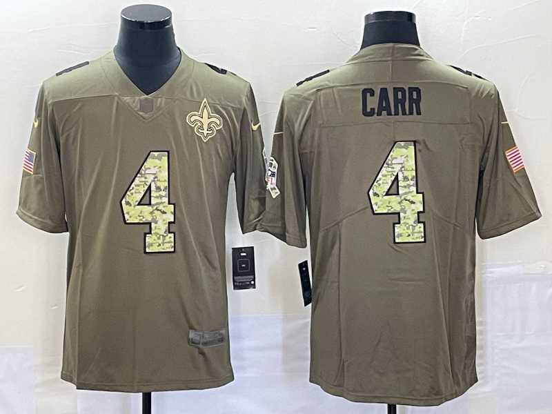 Mens New Orleans Saints #4 Derek Carr Olive With Camo 2017 Salute To Service Stitched NFL Nike Limited Jersey